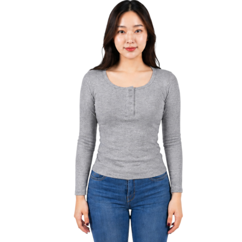 POLO MUJER 4 BOTONES MANGA LARGA SOT49FAB CRY-15 RIB GRUESO ALGODON COLOR MELANGE - 1