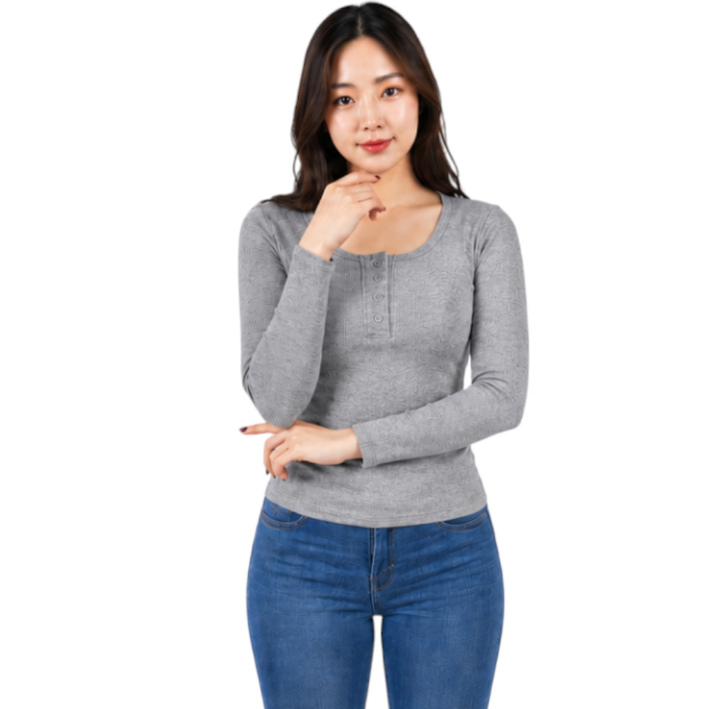 POLO MUJER 4 BOTONES MANGA LARGA SOT49FAB CRY-15 RIB GRUESO ALGODON COLOR MELANGE - 3