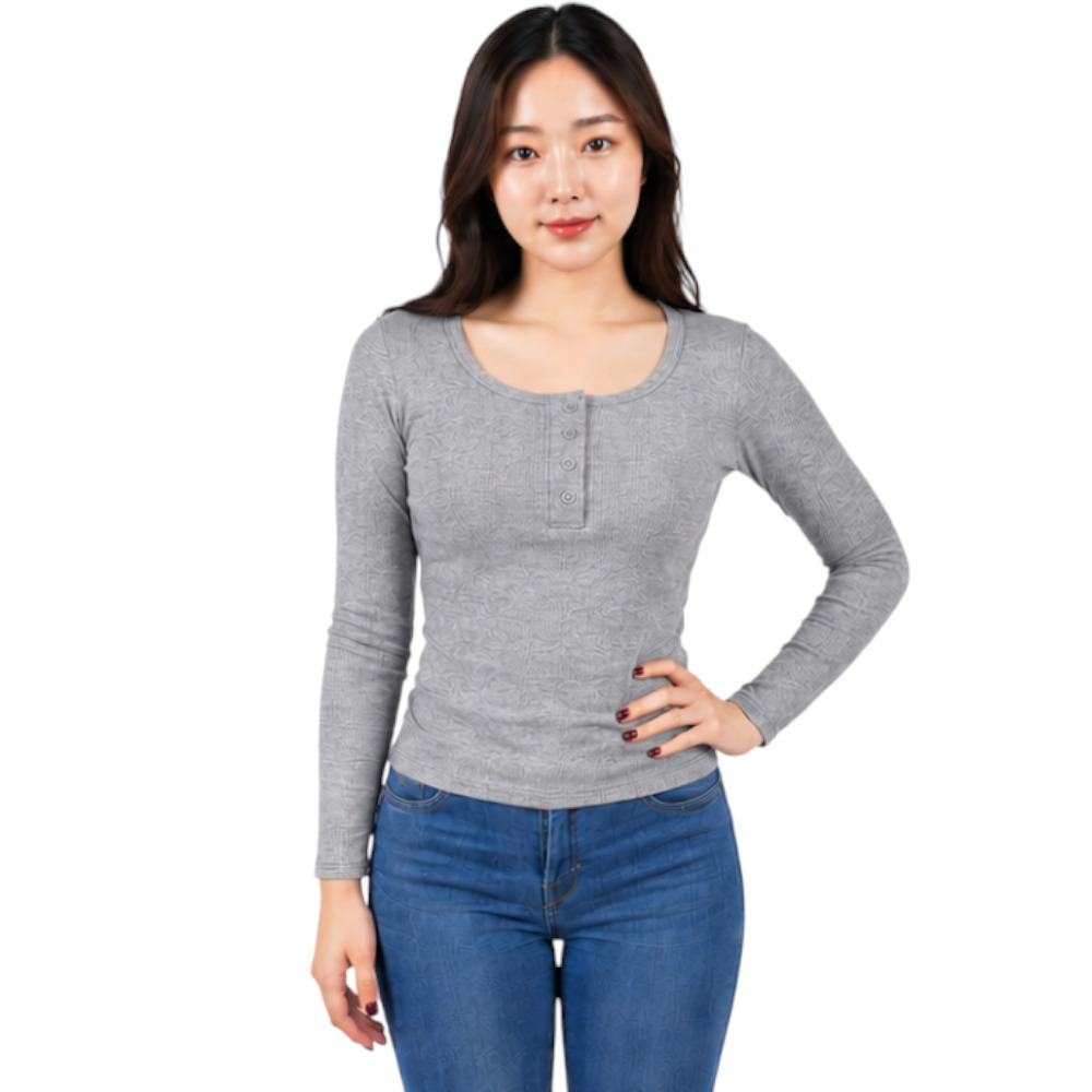 POLO MUJER 4 BOTONES MANGA LARGA SOT49FAB CRY-15 RIB GRUESO ALGODON COLOR MELANGE - 4