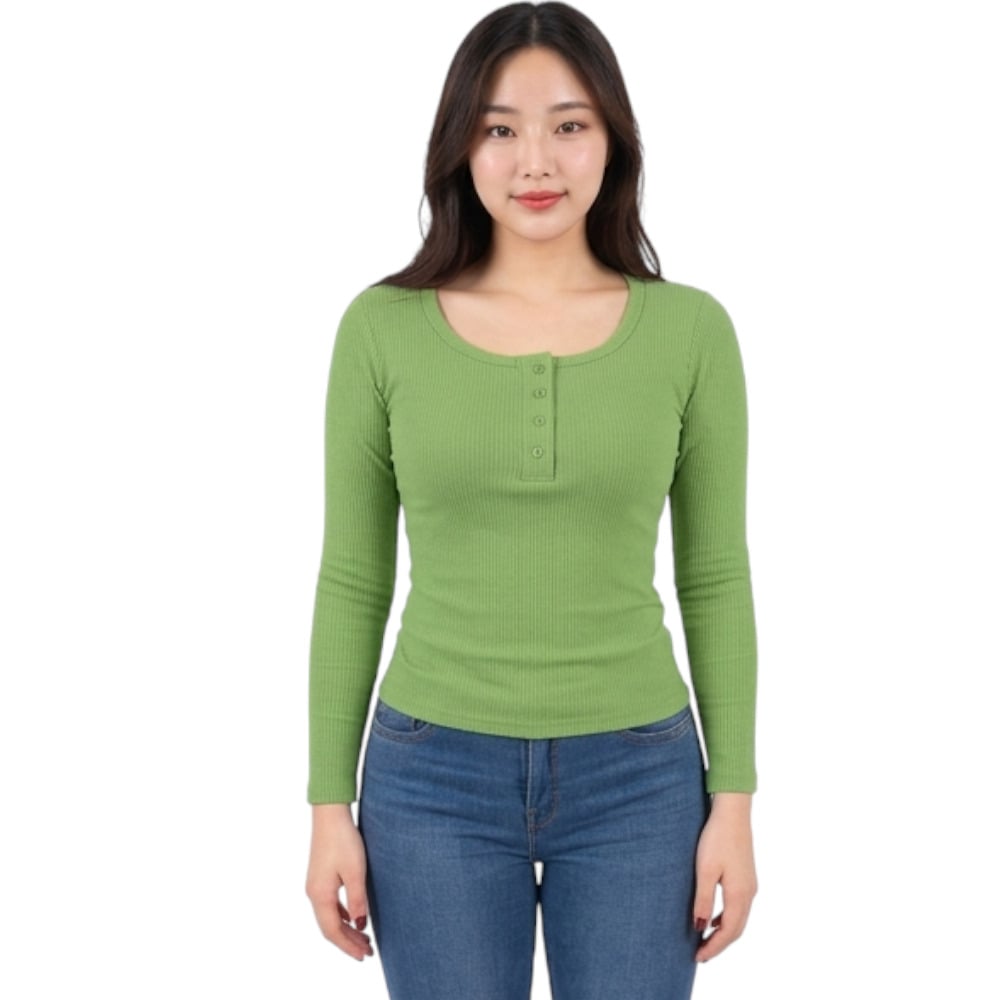 POLO MUJER 4 BOTONES MANGA LARGA SOT49FAB CRY-15 RIB GRUESO ALGODON COLOR MANZANA - 1