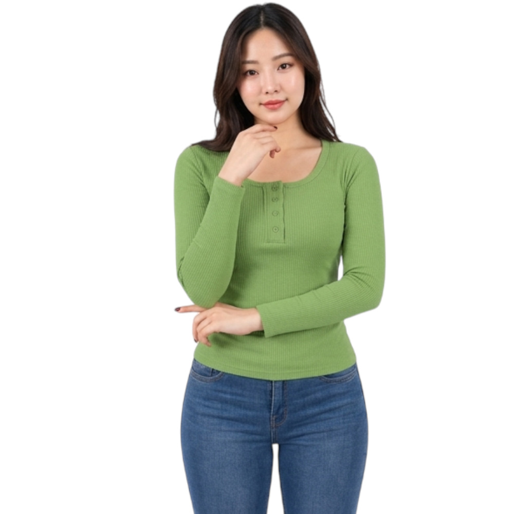 POLO MUJER 4 BOTONES MANGA LARGA SOT49FAB CRY-15 RIB GRUESO ALGODON COLOR MANZANA - 2
