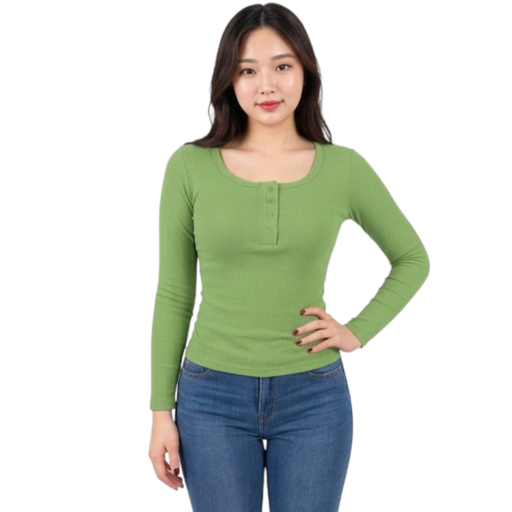 POLO MUJER 4 BOTONES MANGA LARGA SOT49FAB CRY-15 RIB GRUESO ALGODON COLOR MANZANA - 3