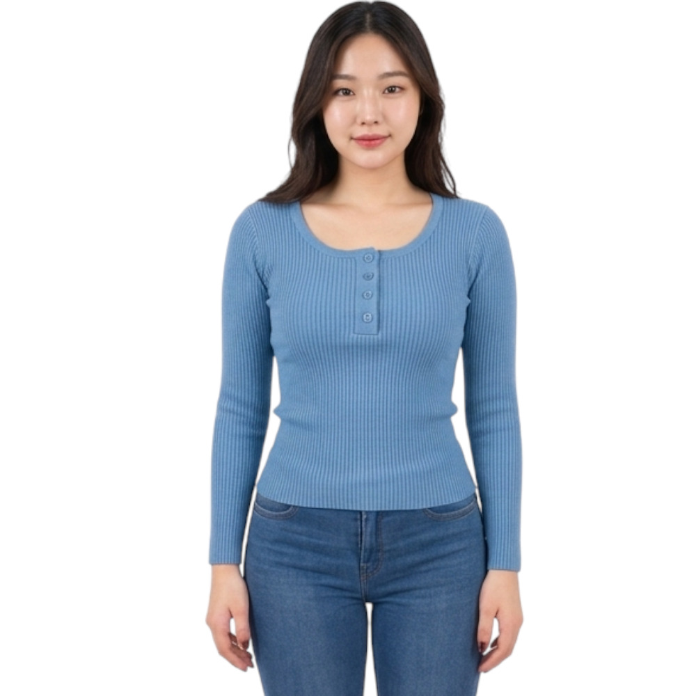 POLO MUJER 4 BOTONES MANGA LARGA SOT49FAB CRY-15 RIB GRUESO ALGODON COLOR ACERO - 1