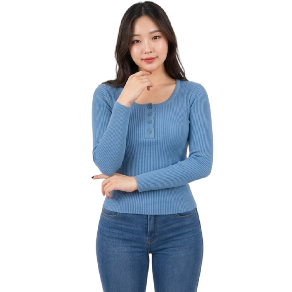 POLO MUJER 4 BOTONES MANGA LARGA SOT49FAB CRY-15 RIB GRUESO ALGODON COLOR ACERO - 2