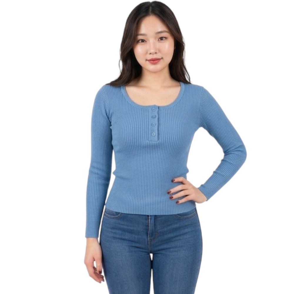 POLO MUJER 4 BOTONES MANGA LARGA SOT49FAB CRY-15 RIB GRUESO ALGODON COLOR ACERO - 4