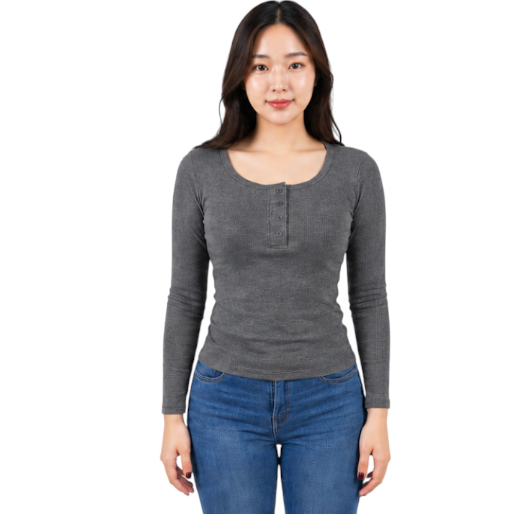 POLO MUJER 4 BOTONES MANGA LARGA SOT49FAB CRY-15 RIB GRUESO ALGODON COLOR PLOMO RATA - 1