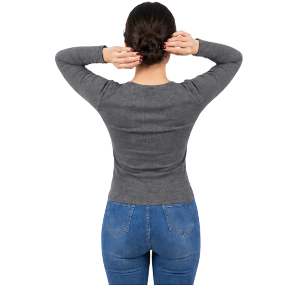 POLO MUJER 4 BOTONES MANGA LARGA SOT49FAB CRY-15 RIB GRUESO ALGODON COLOR PLOMO RATA - 2
