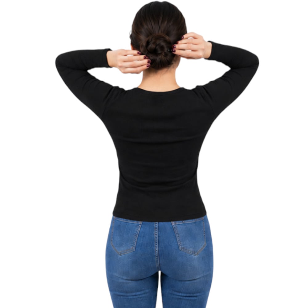 POLO MUJER 4 BOTONES MANGA LARGA SOT49FAB CRY-15 RIB GRUESO ALGODON COLOR NEGRO - 2