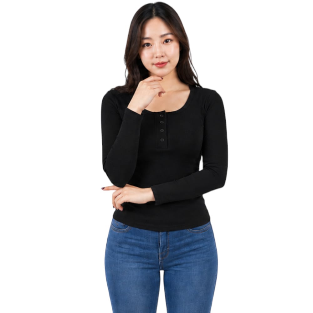 POLO MUJER 4 BOTONES MANGA LARGA SOT49FAB CRY-15 RIB GRUESO ALGODON COLOR NEGRO - 3