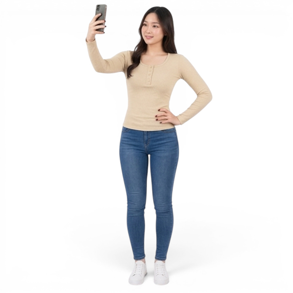 POLO MUJER 4 BOTONES MANGA LARGA SOT49FAB CRY-15 RIB GRUESO ALGODON COLOR BEIGE - 4