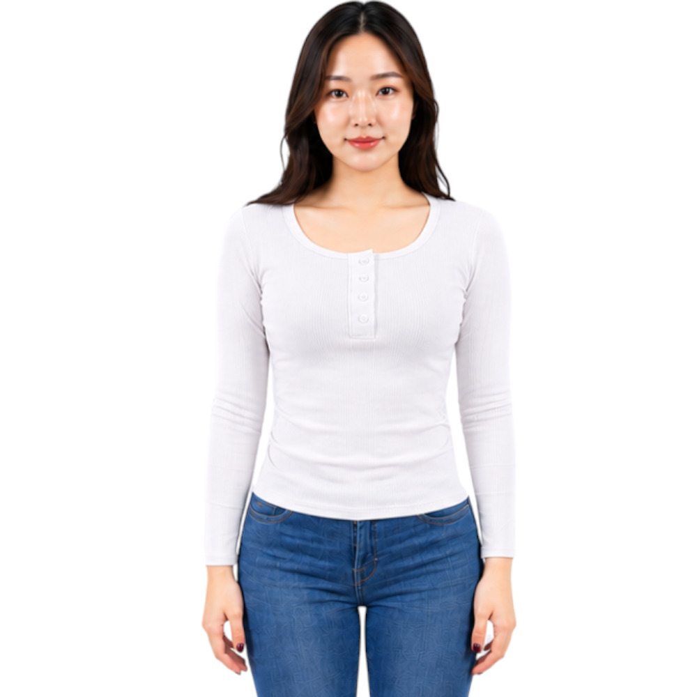 POLO MUJER 4 BOTONES MANGA LARGA SOT49FAB CRY-15 RIB GRUESO ALGODON COLOR PERLA - 2