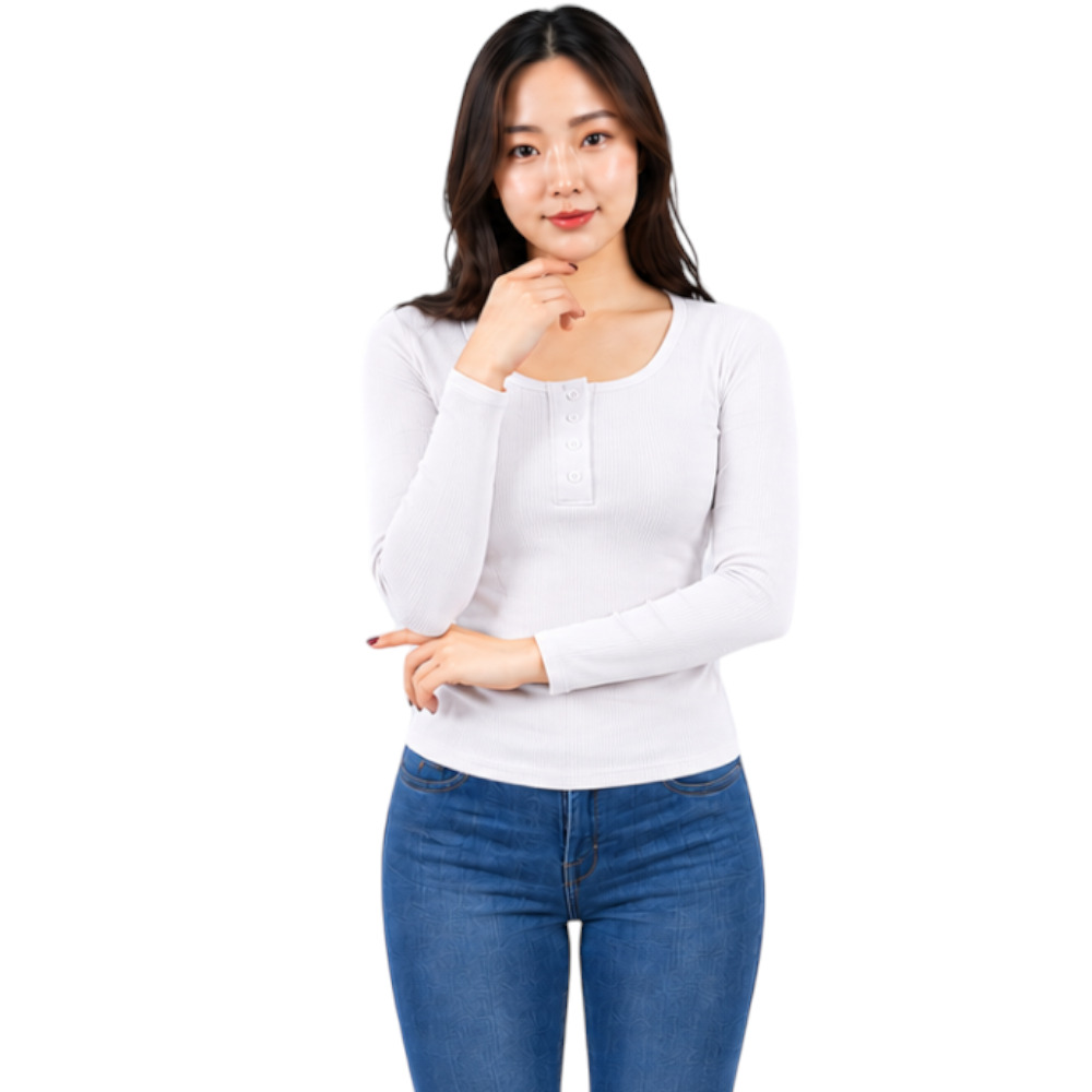 POLO MUJER 4 BOTONES MANGA LARGA SOT49FAB CRY-15 RIB GRUESO ALGODON COLOR PERLA - 4