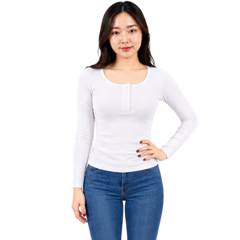 POLO MUJER 4 BOTONES MANGA LARGA SOT49FAB CRY-15 RIB GRUESO ALGODON COLOR PERLA - 5