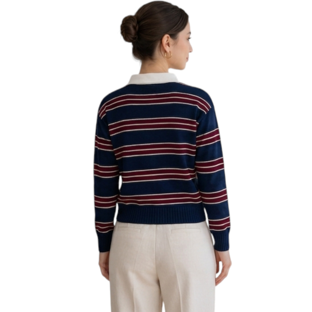 CHOMPA CAMISERO MUJER ROSG-25 TRIPLE RAYA HILO TACTO ALGODON AZUL NOCHE RAYAS VINO - 2