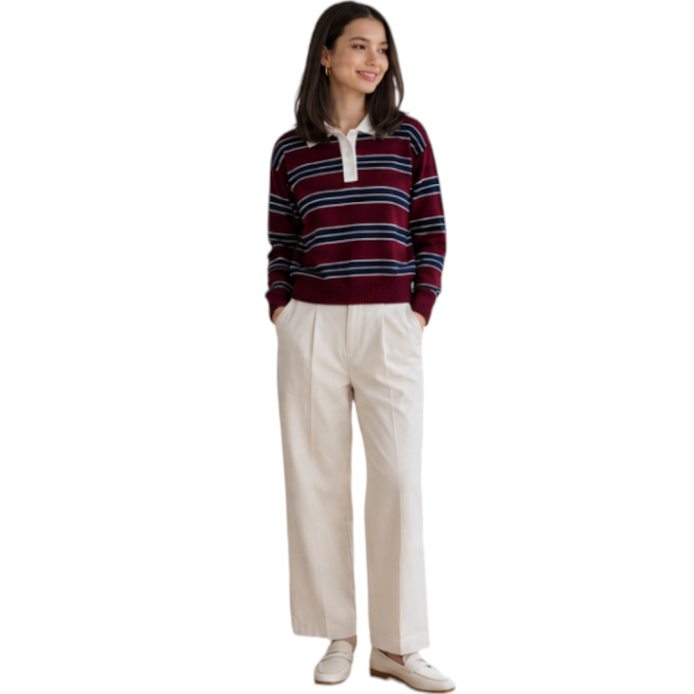 CHOMPA CAMISERO MUJER ROSG-25 TRIPLE RAYA HILO TACTO ALGODON VINO RAYAS AZUL NOCHE - 2