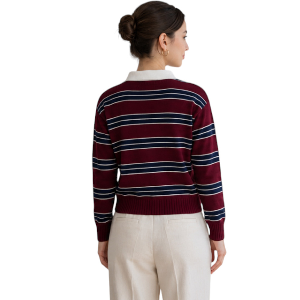 CHOMPA CAMISERO MUJER ROSG-25 TRIPLE RAYA HILO TACTO ALGODON VINO RAYAS AZUL NOCHE - 3