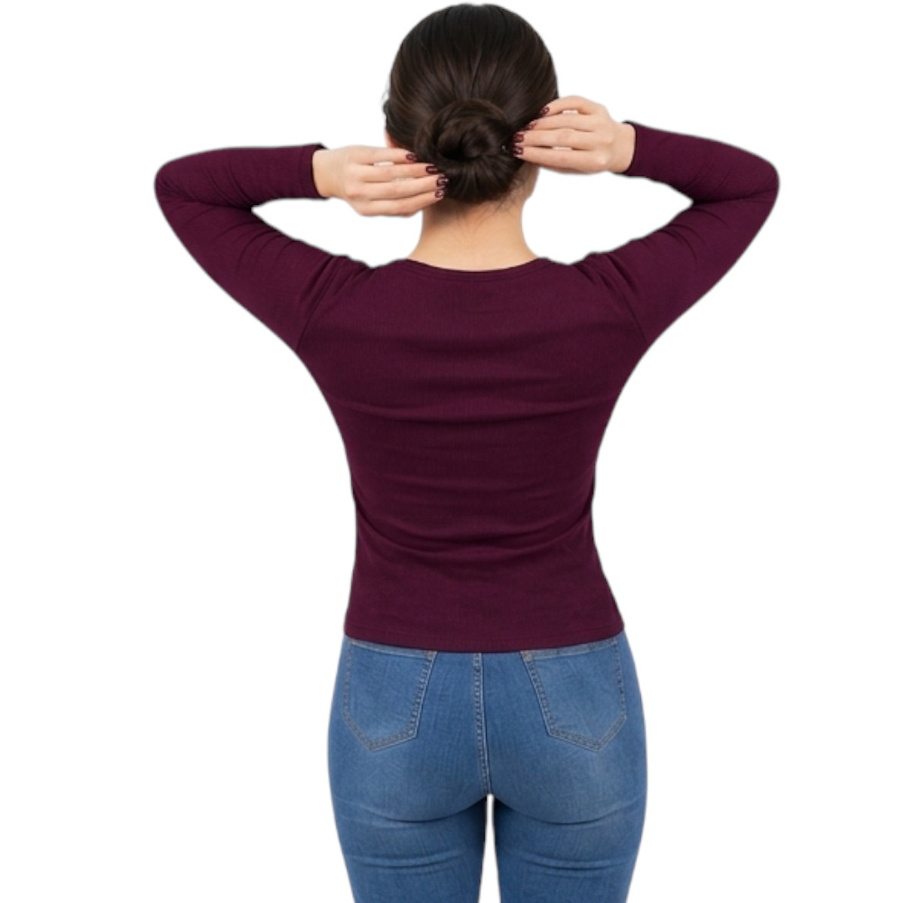 POLO MUJER 4 BOTONES MANGA LARGA SOT49FAB CRY-15 RIB GRUESO ALGODON COLOR BORGOÑA - 2
