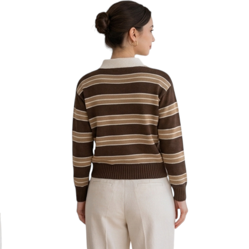 CHOMPA CAMISERO MUJER ROSG-25 TRIPLE RAYA HILO TACTO ALGODON CHOCOLATE RAYAS CARTON - 2