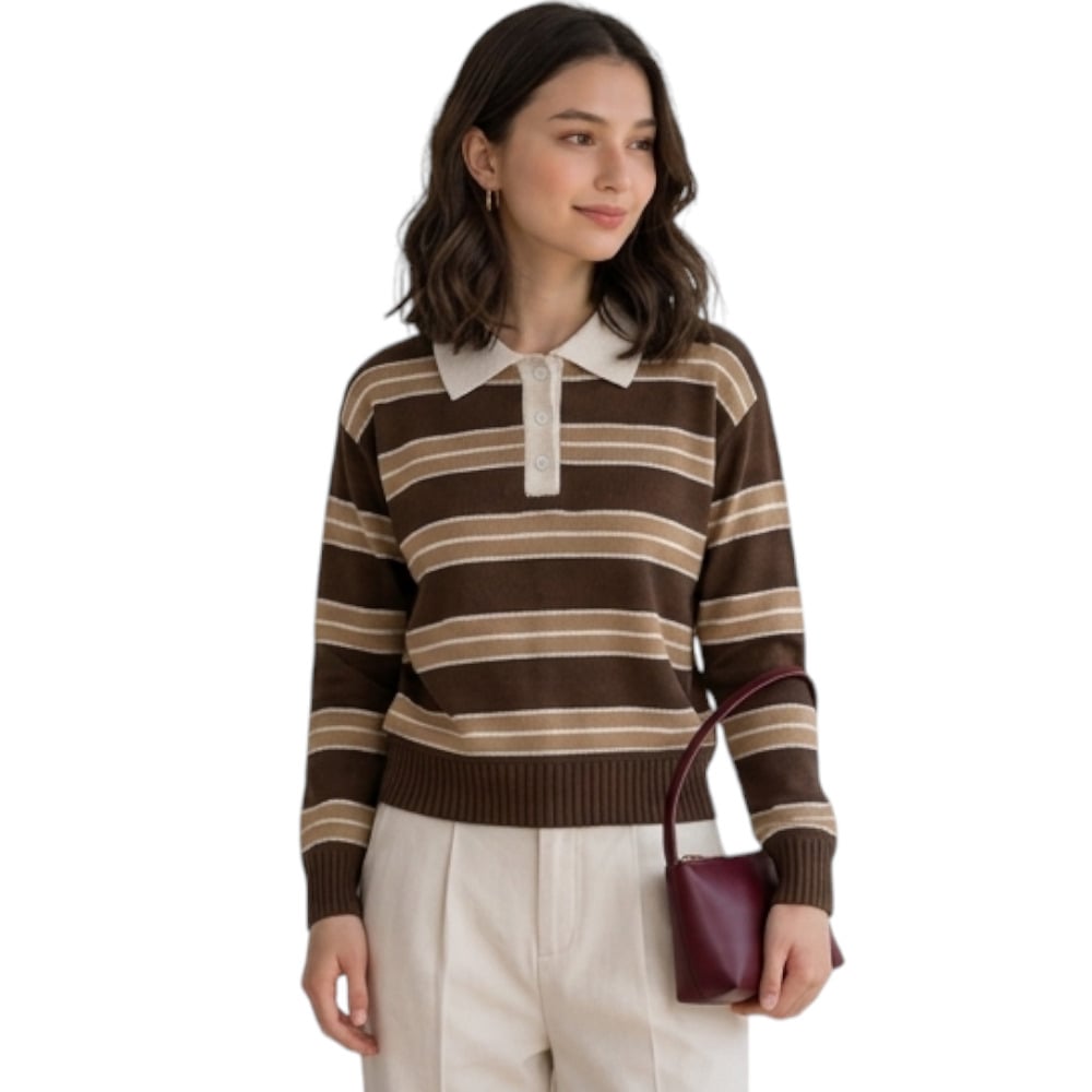 CHOMPA CAMISERO MUJER ROSG-25 TRIPLE RAYA HILO TACTO ALGODON CHOCOLATE RAYAS CARTON - 3