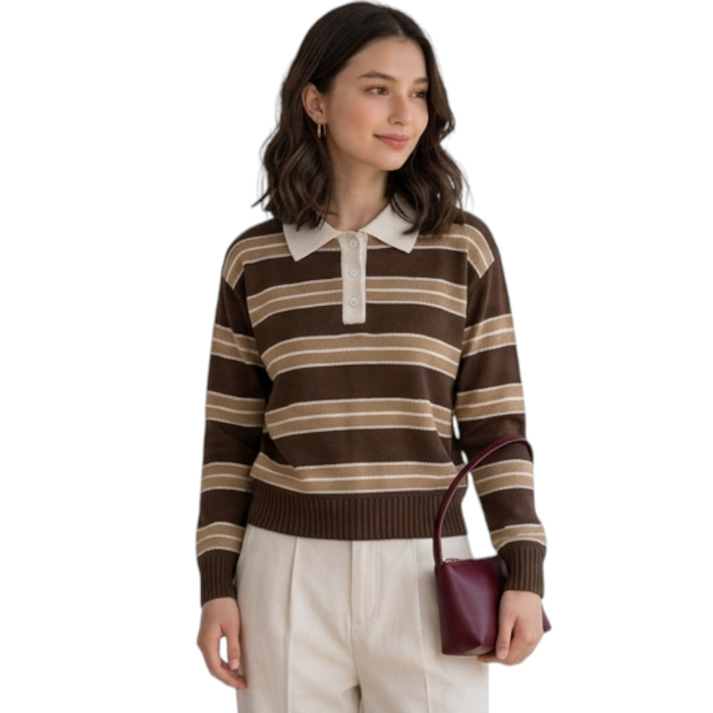 CHOMPA CAMISERO MUJER ROSG-25 TRIPLE RAYA HILO TACTO ALGODON CHOCOLATE RAYAS CARTON - 3