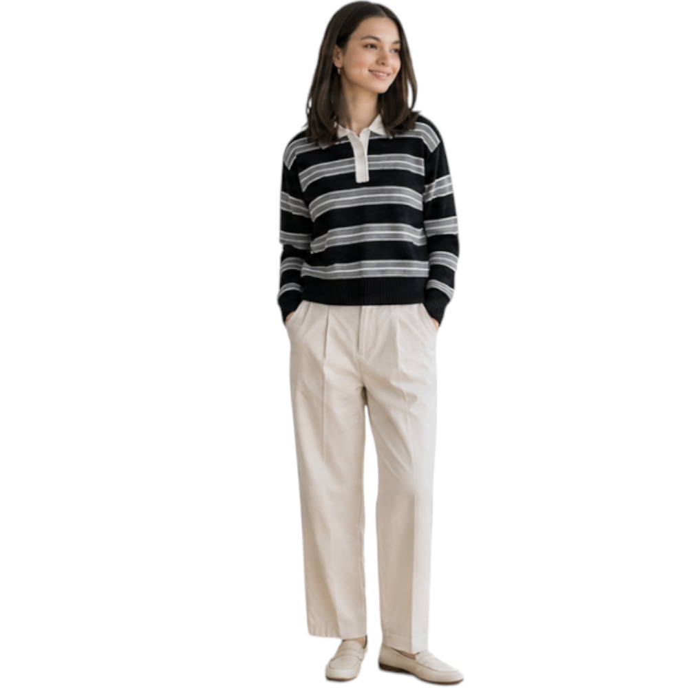 CHOMPA CAMISERO MUJER ROSG-25 TRIPLE RAYA HILO TACTO ALGODON NEGRO RAYAS PLOMO - 5