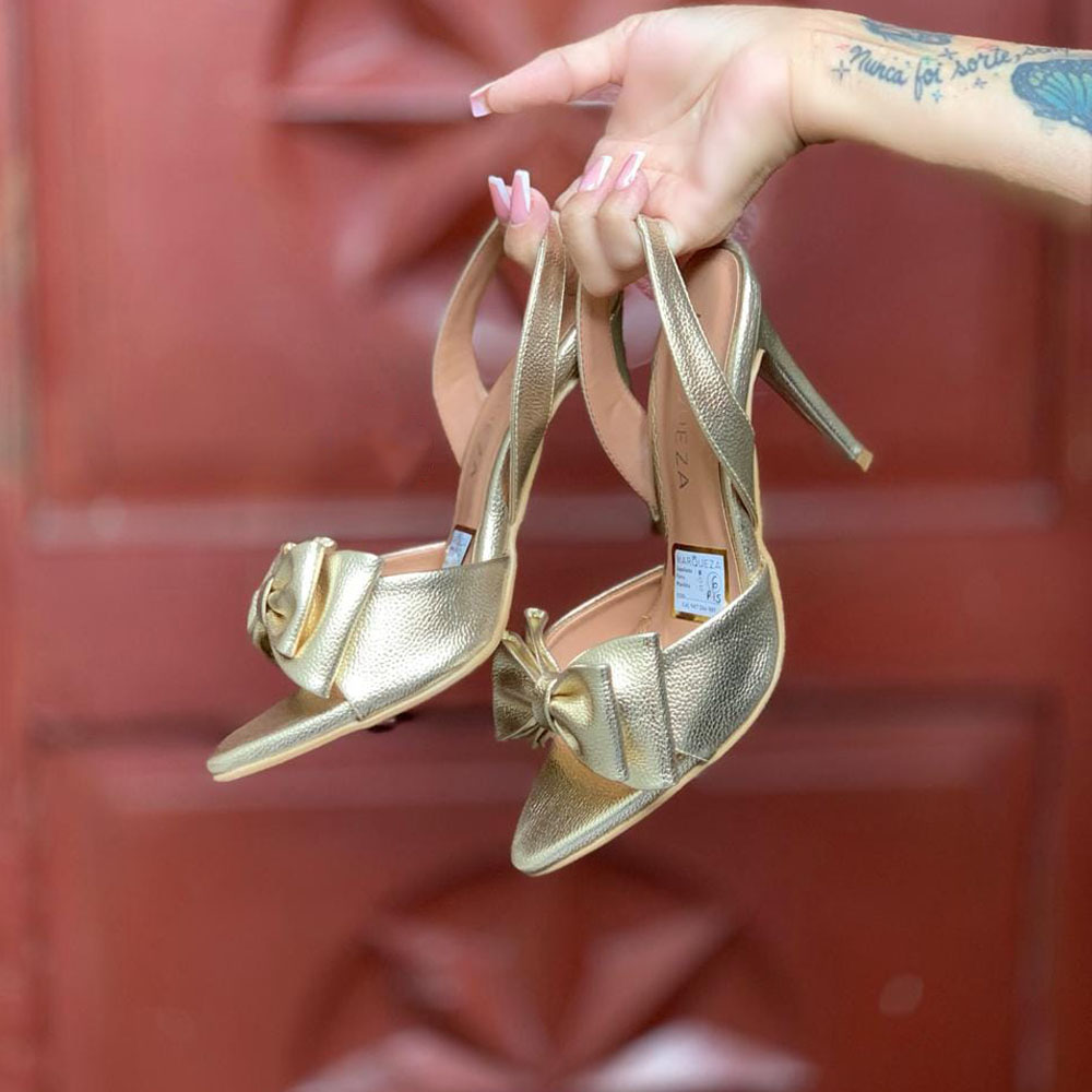 SANDALIA MUJER 2086-65 TACO 9 LAZO FINO COLOR DORADO - 2