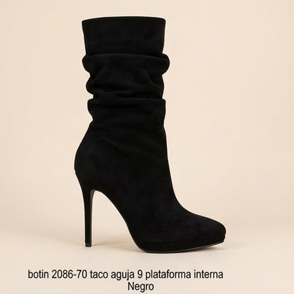 BOTIN MUJER 2086-70 TACO AGUJA 9 GAMUZA PLATAFORMA INTERNA COLOR NEGRO - 1