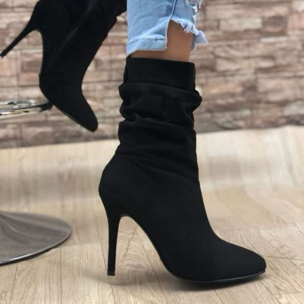 BOTIN MUJER 2086-70 TACO AGUJA 9 GAMUZA PLATAFORMA INTERNA COLOR NEGRO - 2