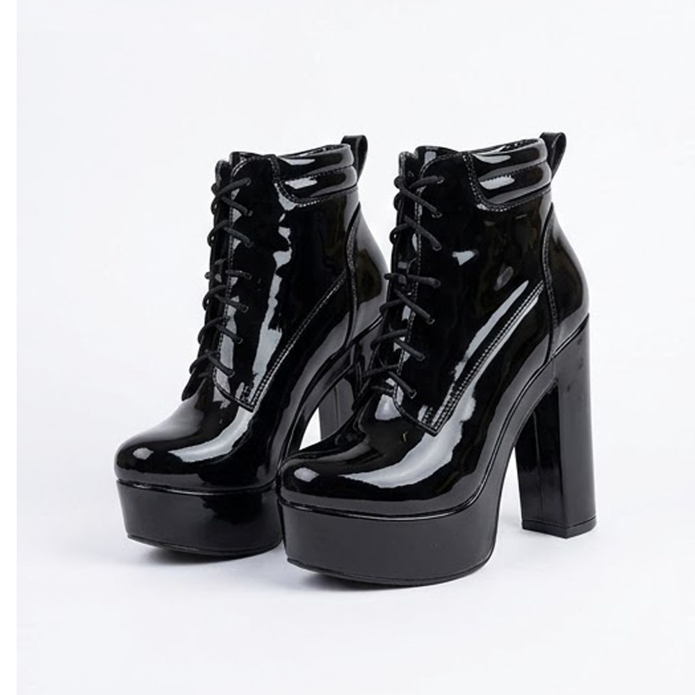 BOTIN MUJER PASADOR CASUAL 2086-62 TACO 12 PLATAFORMA 4 CHAROL COLOR NEGRO - 1