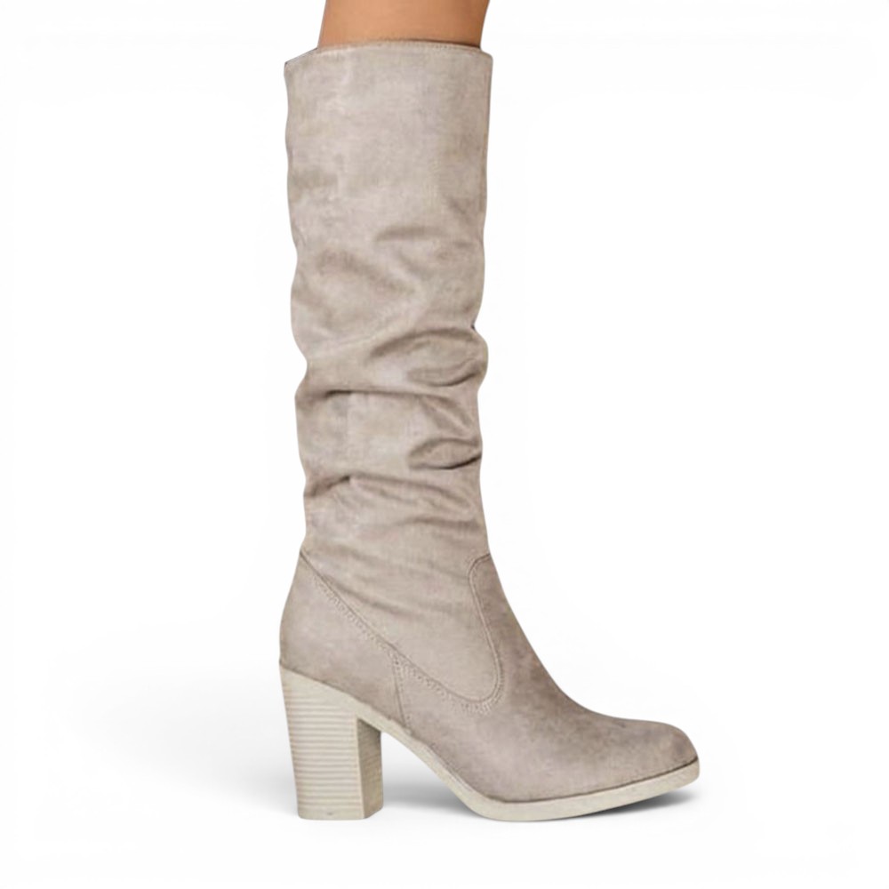 BOTA MUJER LARGA 2086-70 CORRUGADA TACO 7 COLOR HUESO - 1