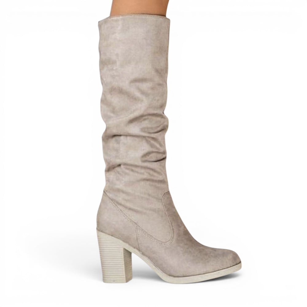 BOTA MUJER LARGA 2086-70 CORRUGADA TACO 7 COLOR HUESO - 1