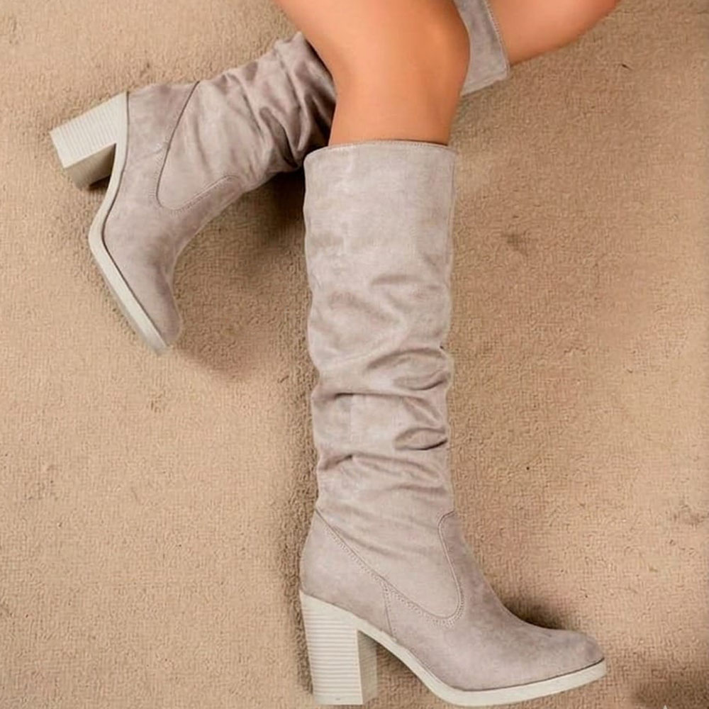 BOTA MUJER LARGA 2086-70 CORRUGADA TACO 7 COLOR HUESO - 3