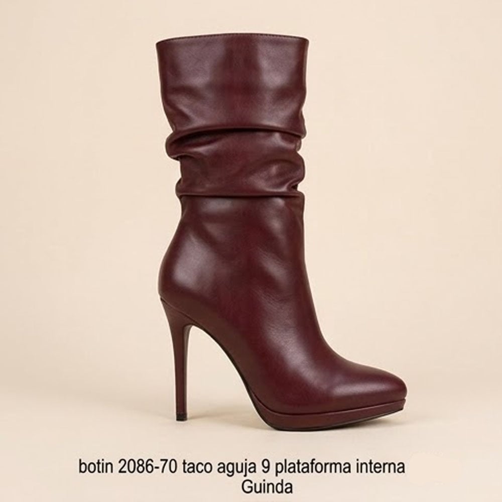 BOTIN MUJER 2086-70 TACO AGUJA 9 PLATAFORMA INTERNA COLOR VINO - 1