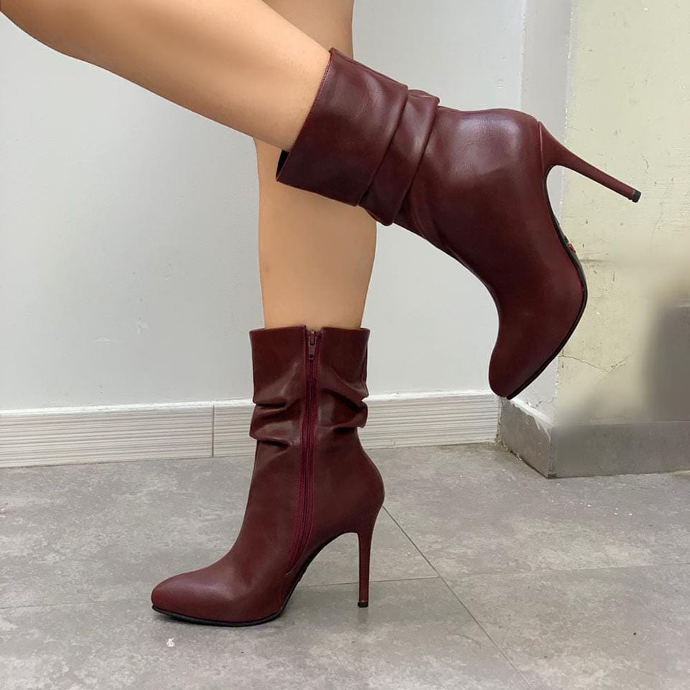 BOTIN MUJER 2086-70 TACO AGUJA 9 PLATAFORMA INTERNA COLOR VINO - 2