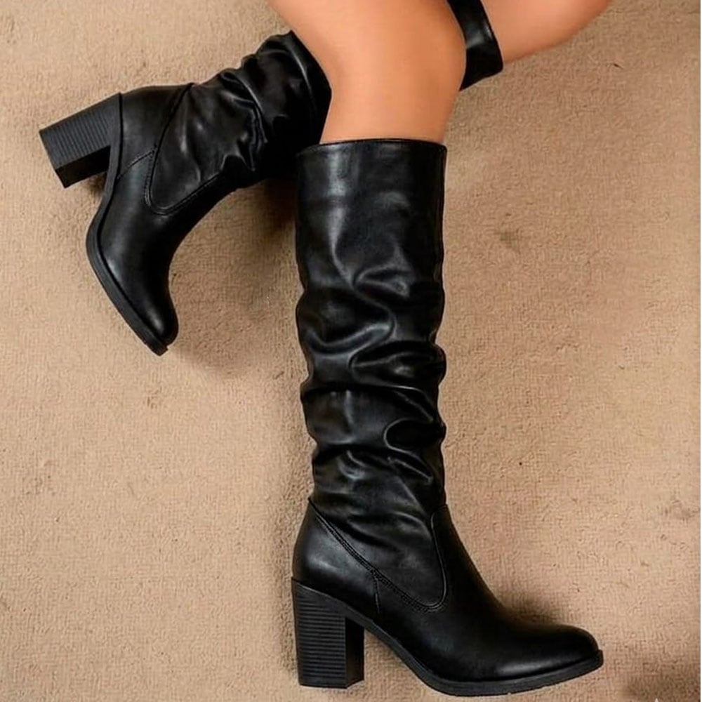 BOTA MUJER LARGA 2086-70 CORRUGADA TACO 7 COLOR NEGRO - 3