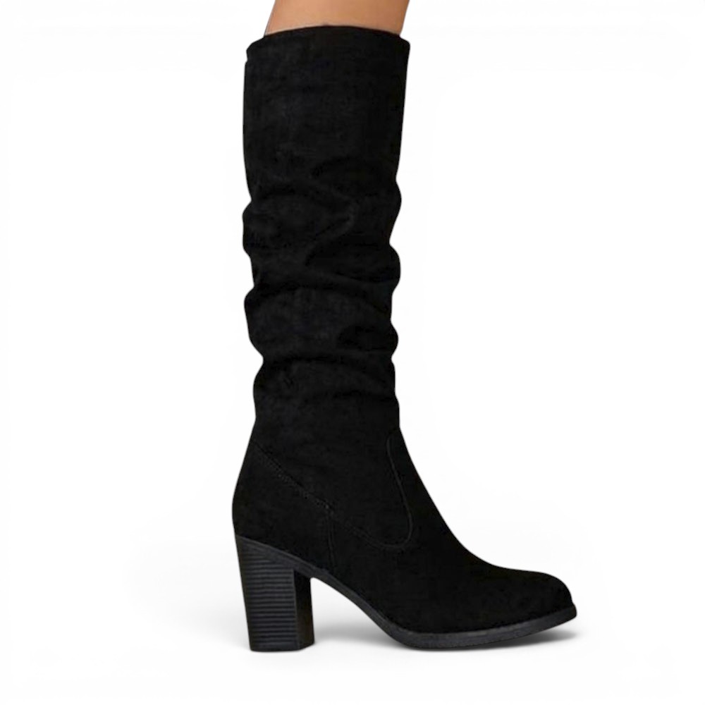 BOTA MUJER LARGA 2086-70 CORRUGADA GAMUZA TACO 7 COLOR NEGRO - 1