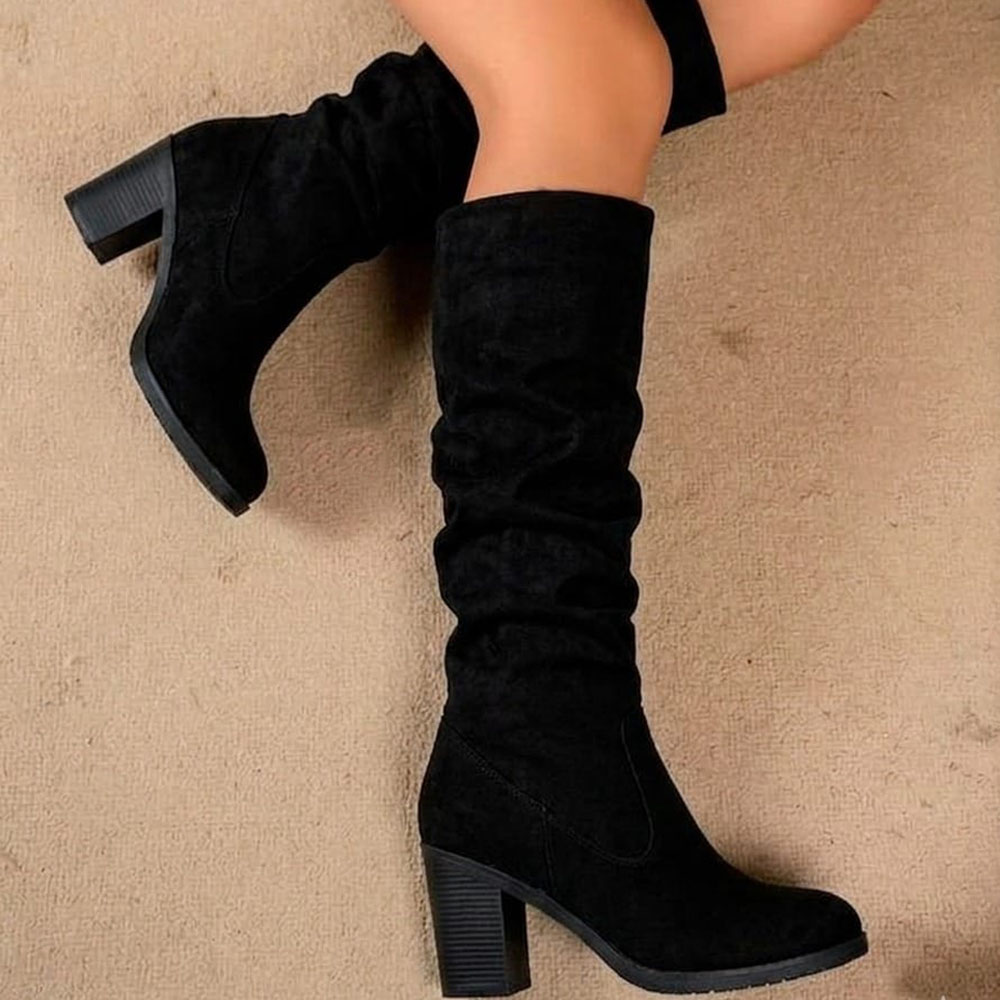 BOTA MUJER LARGA 2086-70 CORRUGADA GAMUZA TACO 7 COLOR NEGRO - 3
