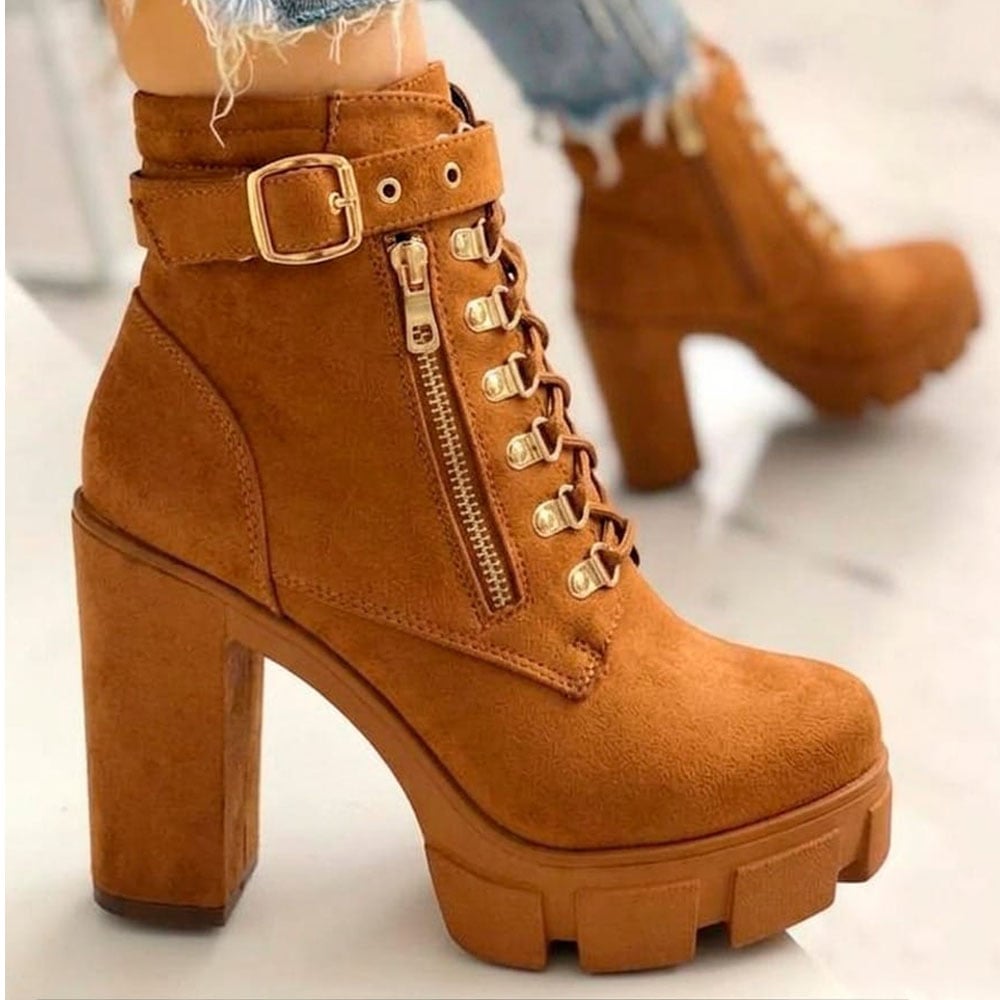 BOTIN MUJER 2086-70 GAMUZA TACO CUADRADO 9 COLOR CARAMELO - 2