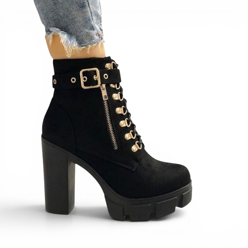 BOTIN MUJER 2086-70 GAMUZA TACO CUADRADO 9 COLOR NEGRO - 1