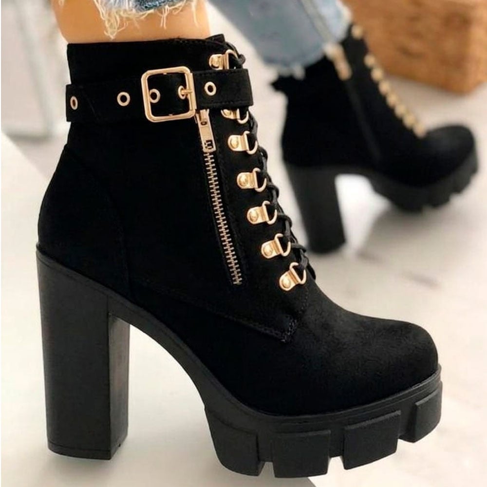BOTIN MUJER 2086-70 GAMUZA TACO CUADRADO 9 COLOR NEGRO - 2