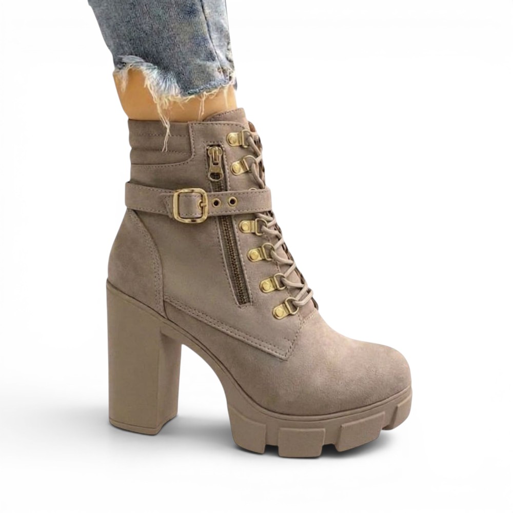 BOTIN MUJER 2086-70 GAMUZA TACO CUADRADO 9 COLOR BEIGE - 1