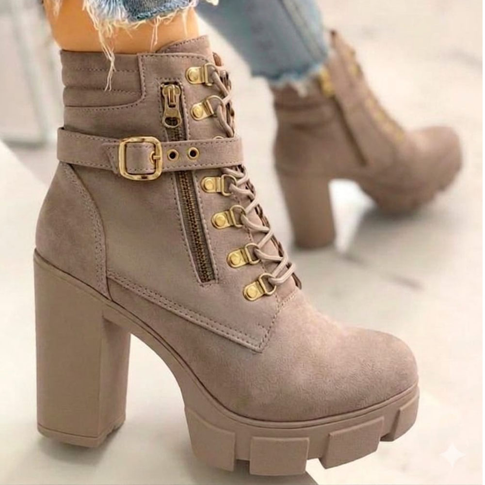 BOTIN MUJER 2086-70 GAMUZA TACO CUADRADO 9 COLOR BEIGE - 2
