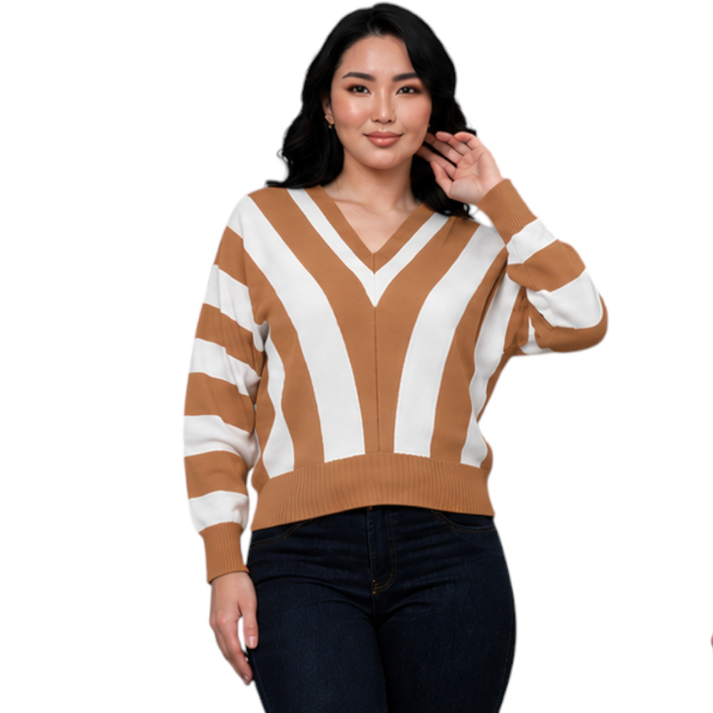 SUETER MUJER CASUAL MAD272G-25 ZAFIRO V HILO TACTO ALGODON COLOR CARAMELO - 1