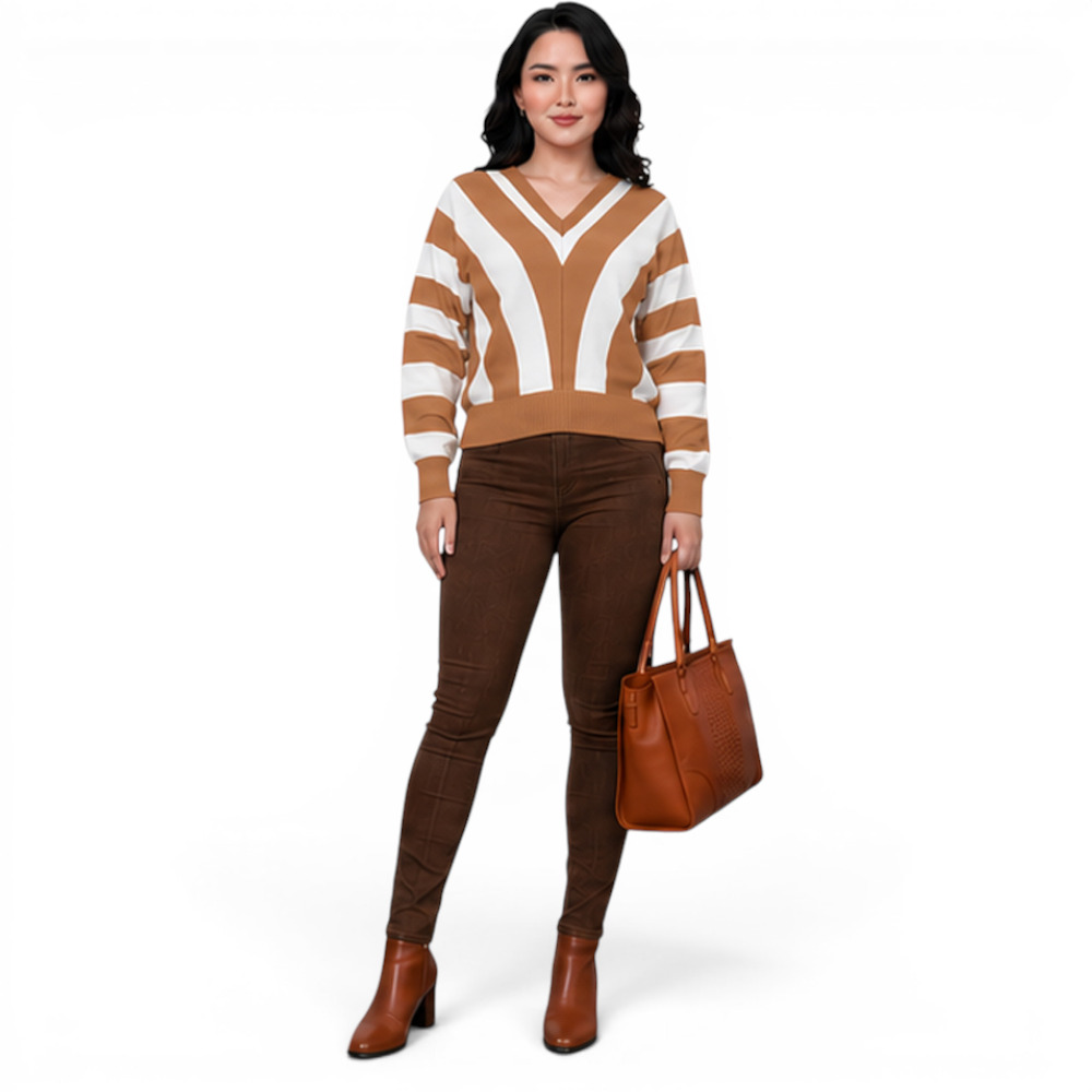 SUETER MUJER CASUAL MAD272G-25 ZAFIRO V HILO TACTO ALGODON COLOR CARAMELO - 4