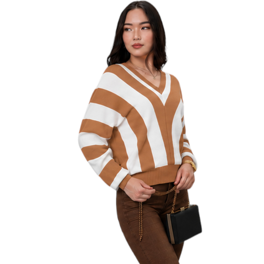 SUETER MUJER CASUAL MAD272G-25 ZAFIRO V HILO TACTO ALGODON COLOR CARAMELO - 5
