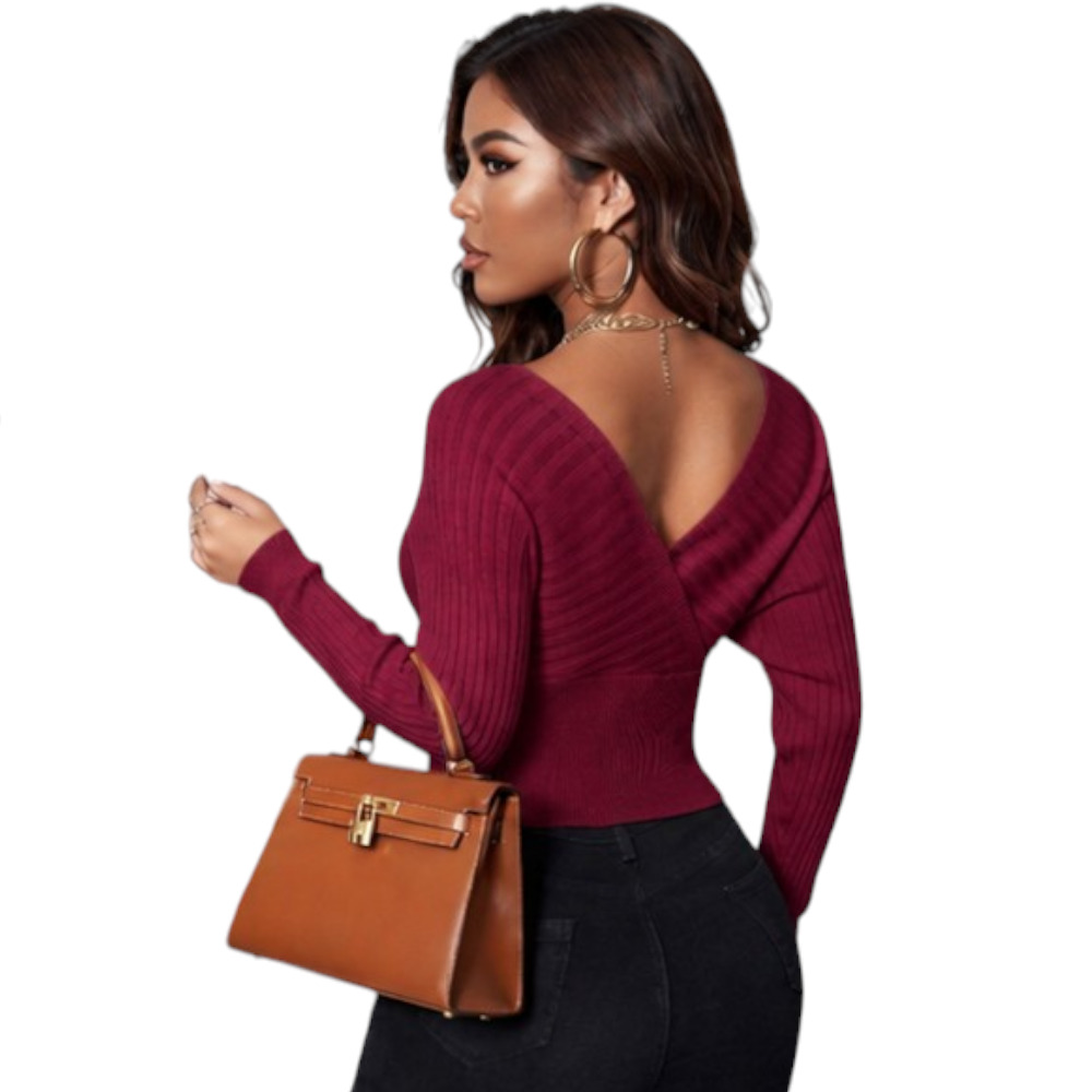 SUETER MUJER JAPONESA DOBLE V BRA127-25HILO CASIMIR COLOR VINO - 2