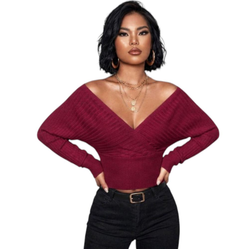 SUETER MUJER JAPONESA DOBLE V BRA127-25HILO CASIMIR COLOR VINO - 3