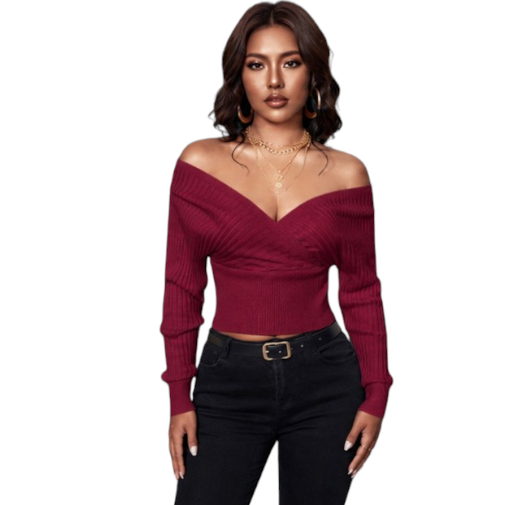 SUETER MUJER JAPONESA DOBLE V BRA127-25HILO CASIMIR COLOR VINO - 4