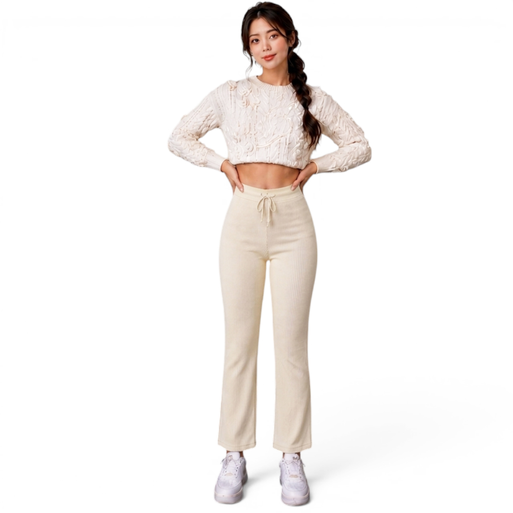PANTALON MUJER ROXY-25 PALAZO PRETINA HILO TACTO ALGODON COLOR CRUDO - 3