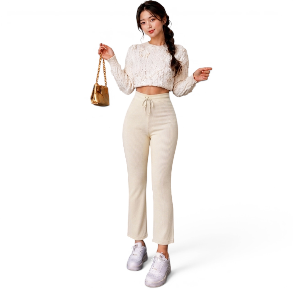 PANTALON MUJER ROXY-25 PALAZO PRETINA HILO TACTO ALGODON COLOR CRUDO - 4